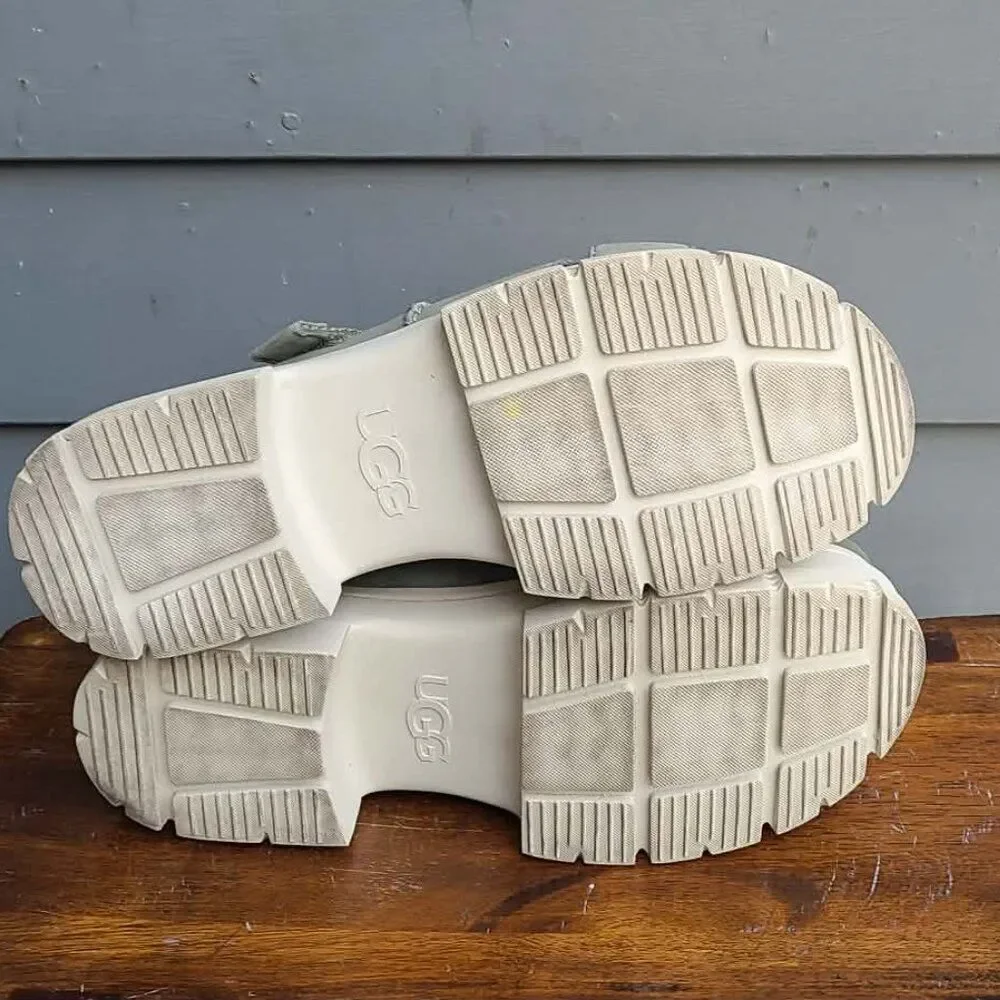 UGG Ashton Slide Gray Green Leather Logo Platform Sandals size 10